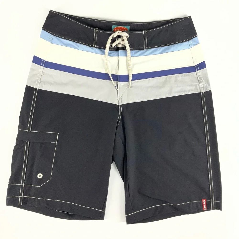 Tommy Bahama Relax Black Blue White Striped Hybrid Board Shorts Mens Size 32